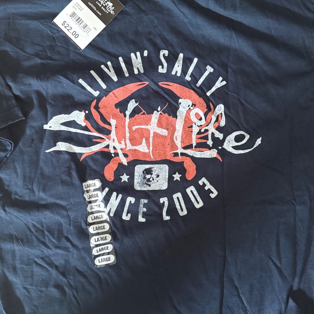 Salt Life Navy pocket T-Shirt with Orange and White Graphic - Picture 4 of 4